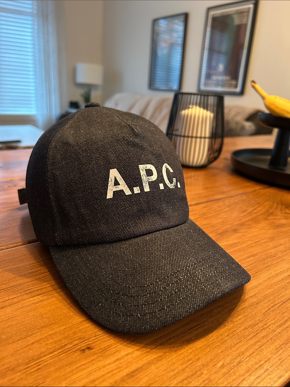 A.P.C. Distressed White Logo Black Baseball Cap